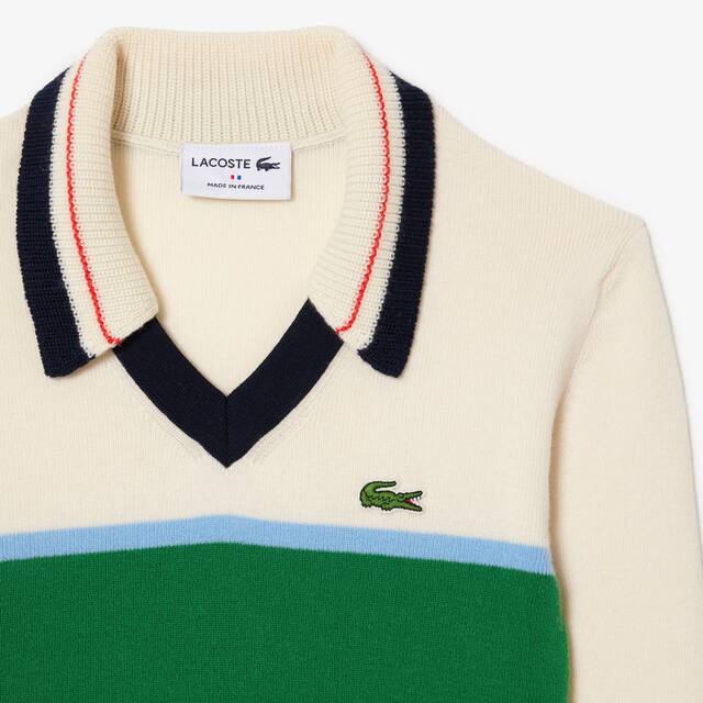 Pull col polo héritage fabriqué en France en maille côtelée Pullovers - Blanc - Lacoste - Femme