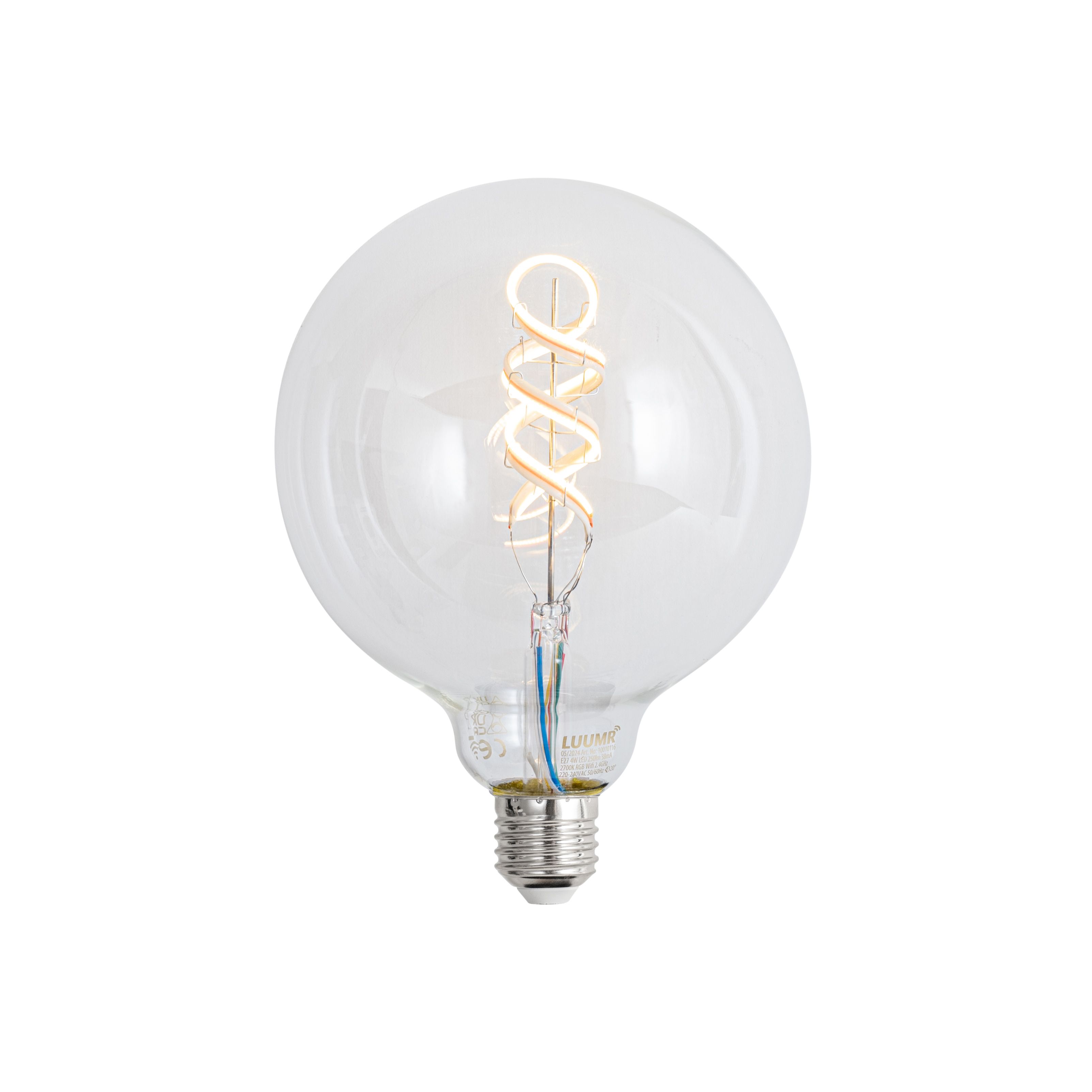 Smart E27 dimbare LED lamp G125 helder RGBW 4W 250 lm 2700K