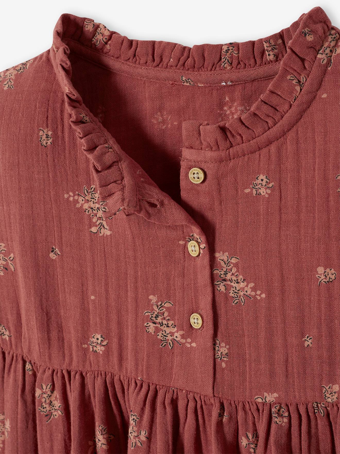 Vestido marrom médio estampado para meninas