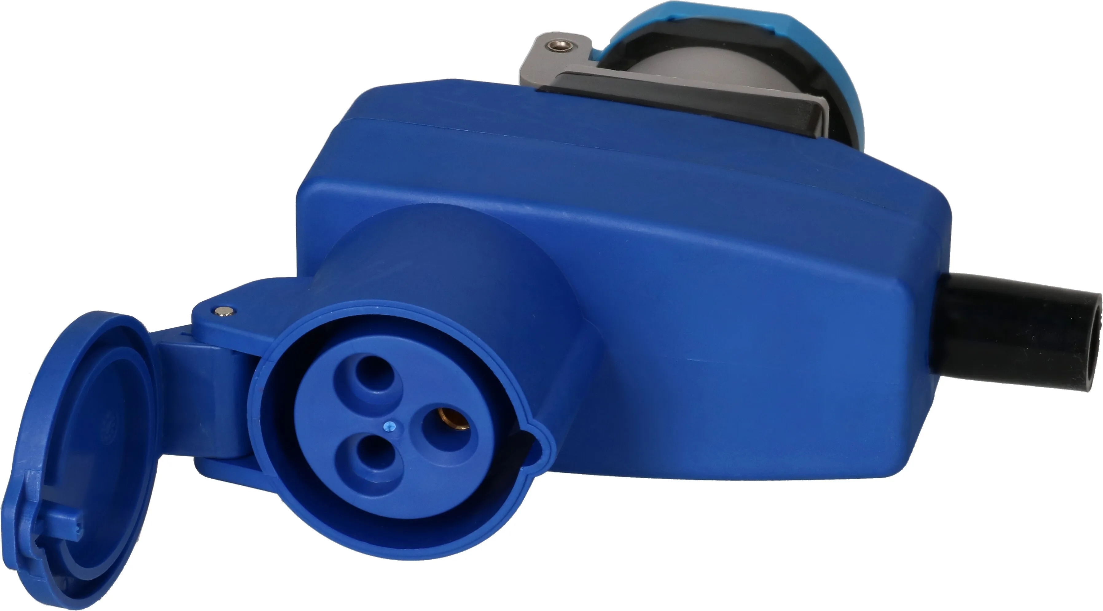 CEE Winkelkupplung blau 3-polig 230V/16A inkl. T23 Steckdose IP55