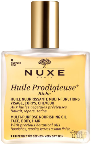 Nuxe Huile Prodigieuse Riche Huile Nourrissante Visage Corps Cheveux Peaux Très Sèches 100ml