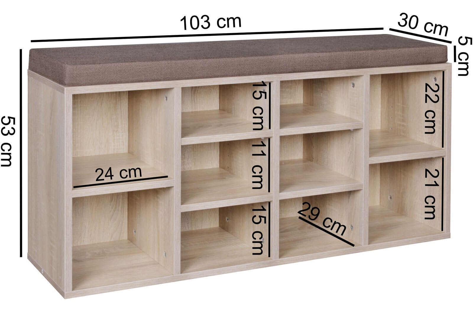 Garderobenbank 103 x 53 cm braun/ Sonoma Eiche