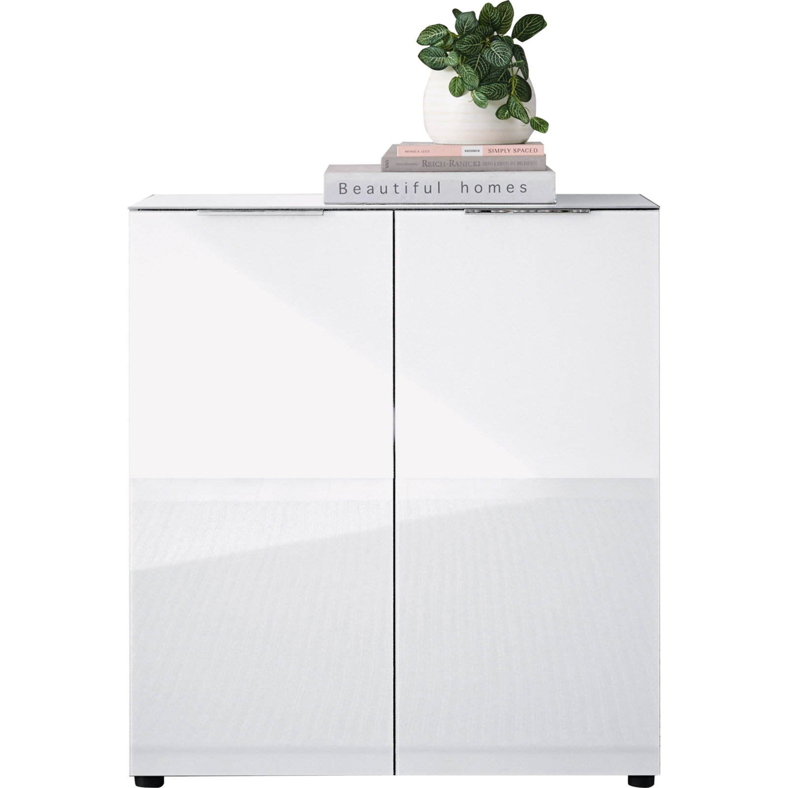 Kommode Santo, Spanplatte Glas weiss, 90 x 99 x 40 cm