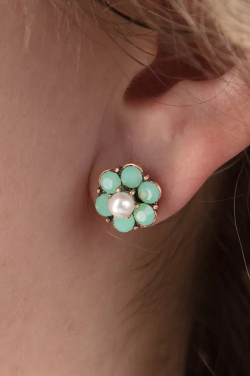 Lovely Mini Crystal Flower oorstekers in seafoam groen