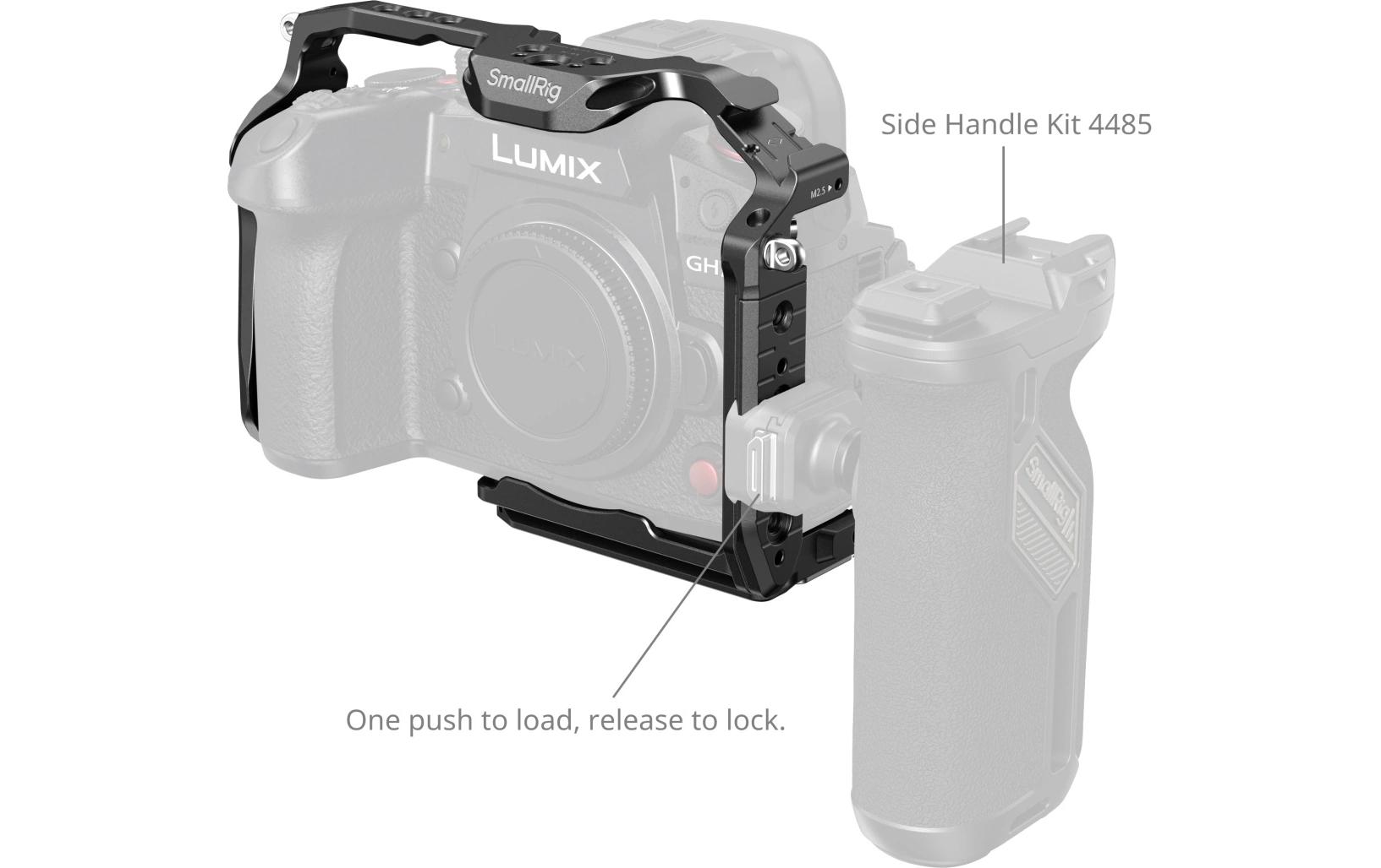 Cage mit HawkLock für Panasonic LUMIX GH7 / GH6Schnellwechselkäfig schützt die Kamera und bietet Anschlussmöglichkeiten