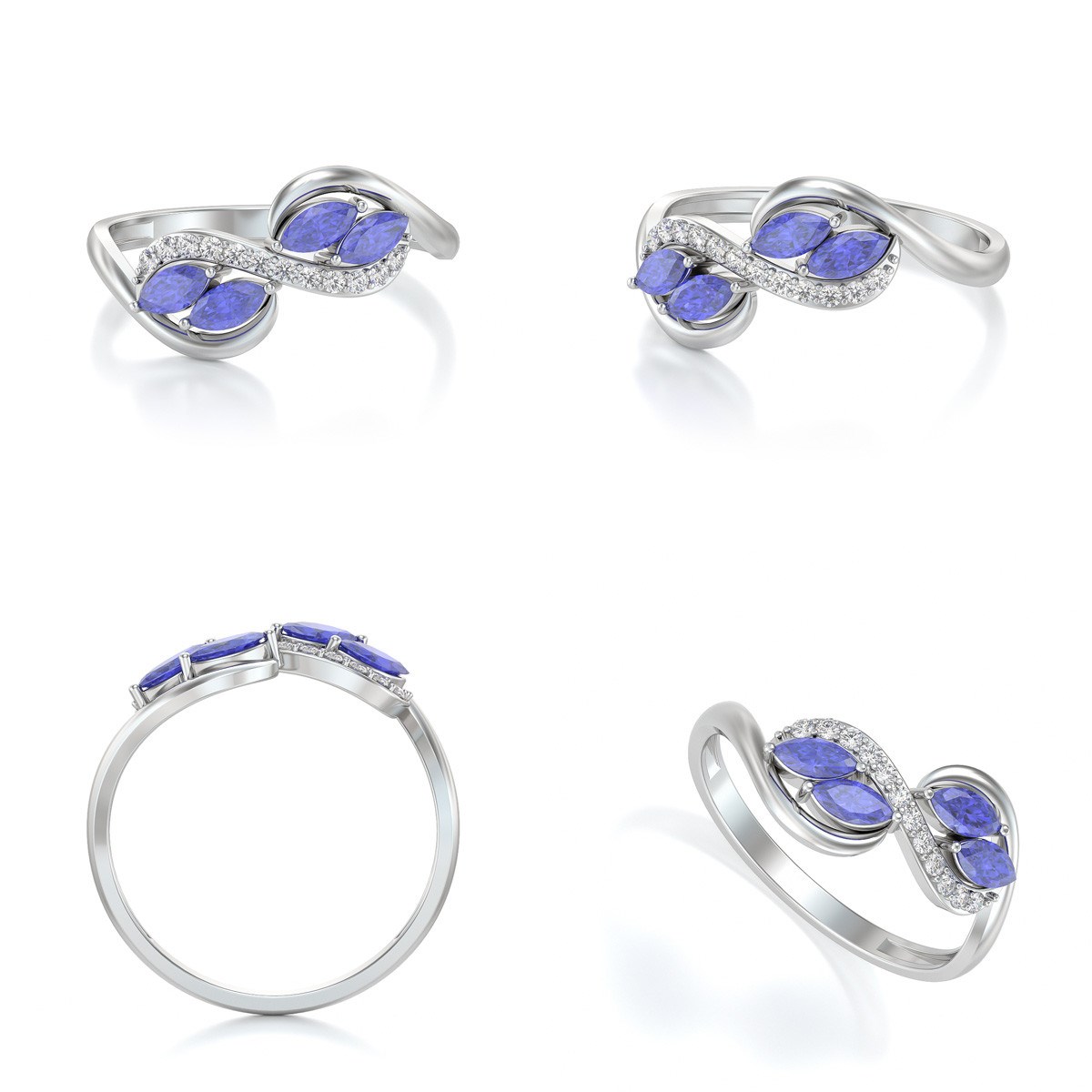 Bague Tanzanite et diamants sur Argent 925 1.546grs