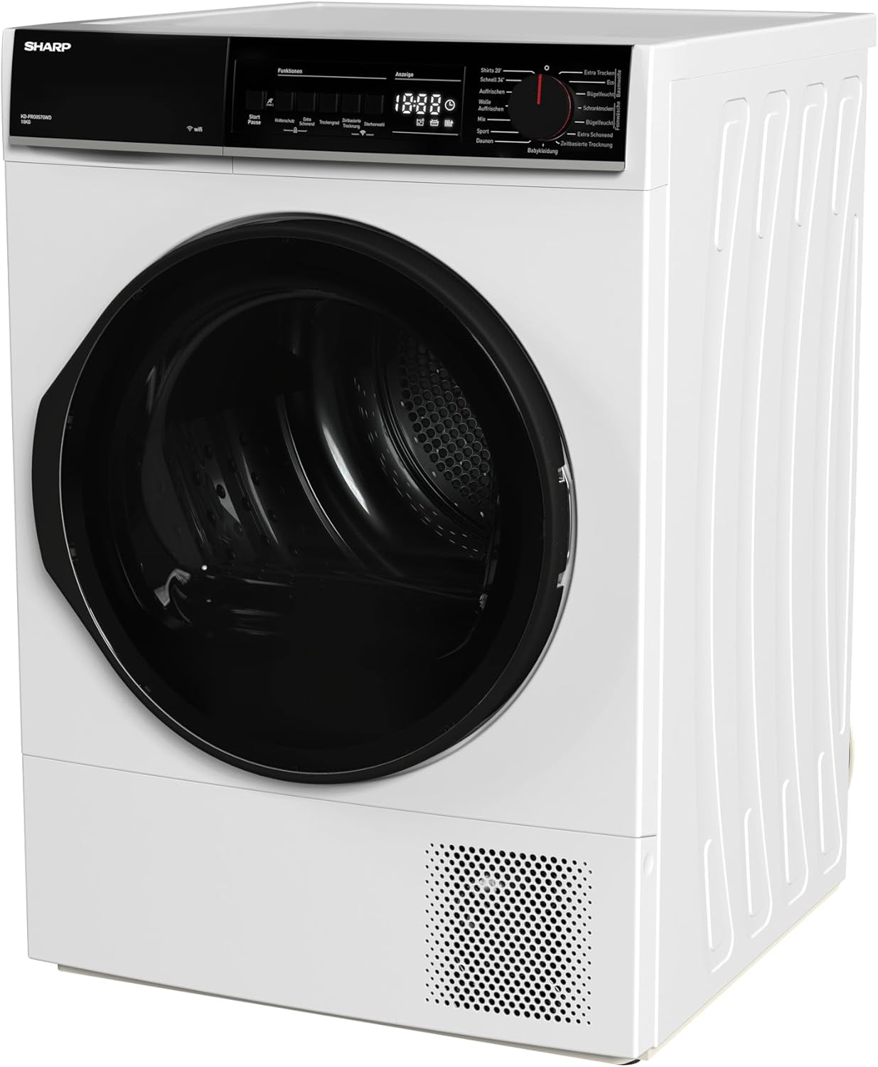 Sharp KD-PRO0S7GWD-DE Wäschetrockner, 10kg, D, WiFi, 15 Programme inkl. 20-Minuten-Schnelltrockenprogramm, Weiß