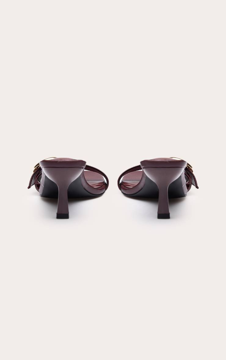 Rouge Bordeaux Mules À Petit Talon En Synthétiquecuir À Bout Carré Avec Boucle Coupe Large