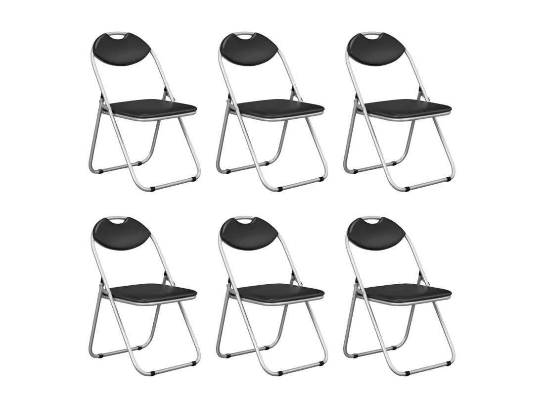 Lot de 6 Chaise Pliante en Métal, Chaise Visiteur Pliable Rembourré avec Poignée, Charge 115 kg, sans Assemblage, Noir