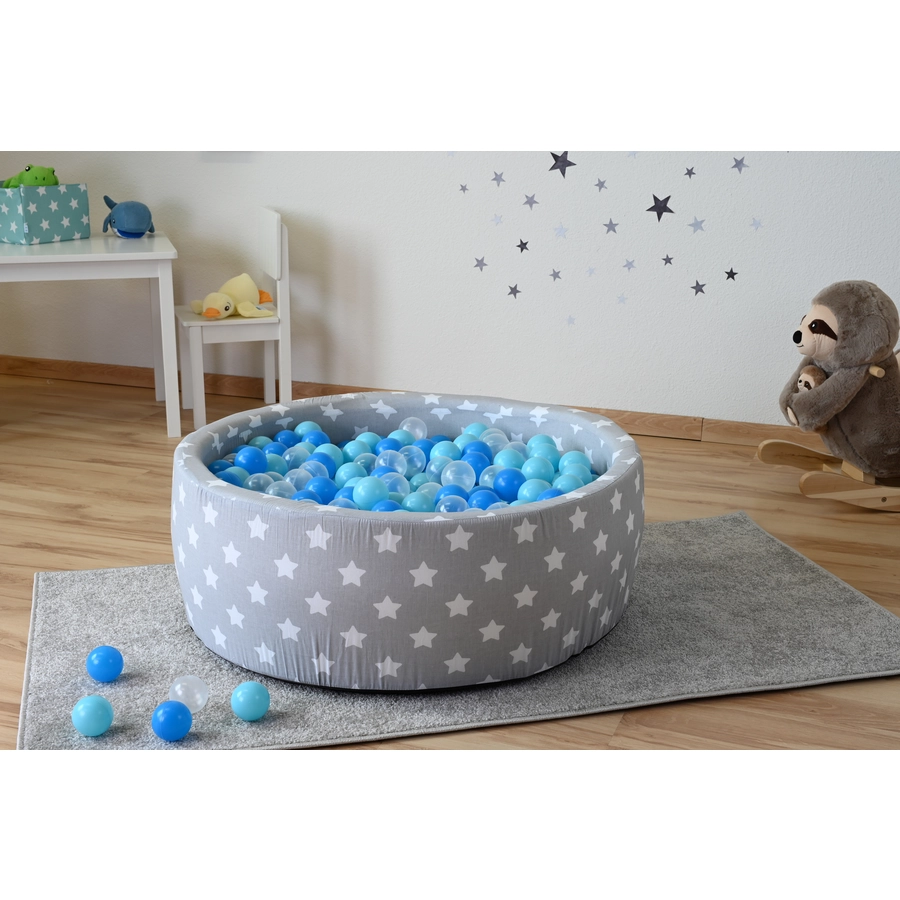 knorr toys® Bällebad soft - Grey white stars - 300 balls soft bluebluetransparent grau