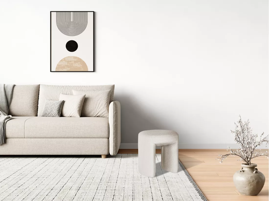 Pouf en tissu bouclette blanc DUTLIO
