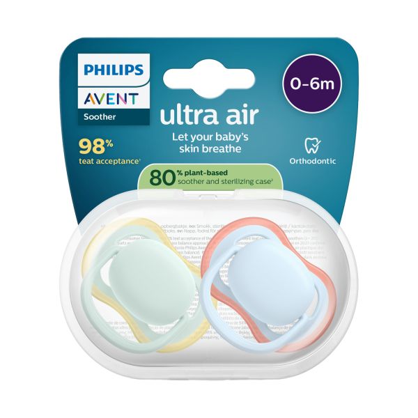 Philips Avent Ultra Air Fopspeen - 0-6 Mnd - 2 Stuks - Plant-based