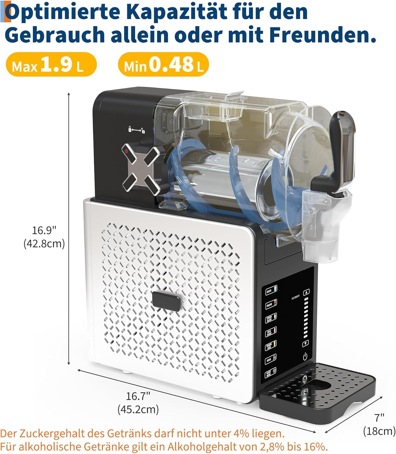 Slushmaschine 1,9 L, Slushy Maschine Für Zuhause Mit 5 Automatikprogrammen, LED Display, Selbstreinigung, Eisfreie Frozen Drink Maker Für Milchshakes, Margaritas, Smoothies,Slushie Machine