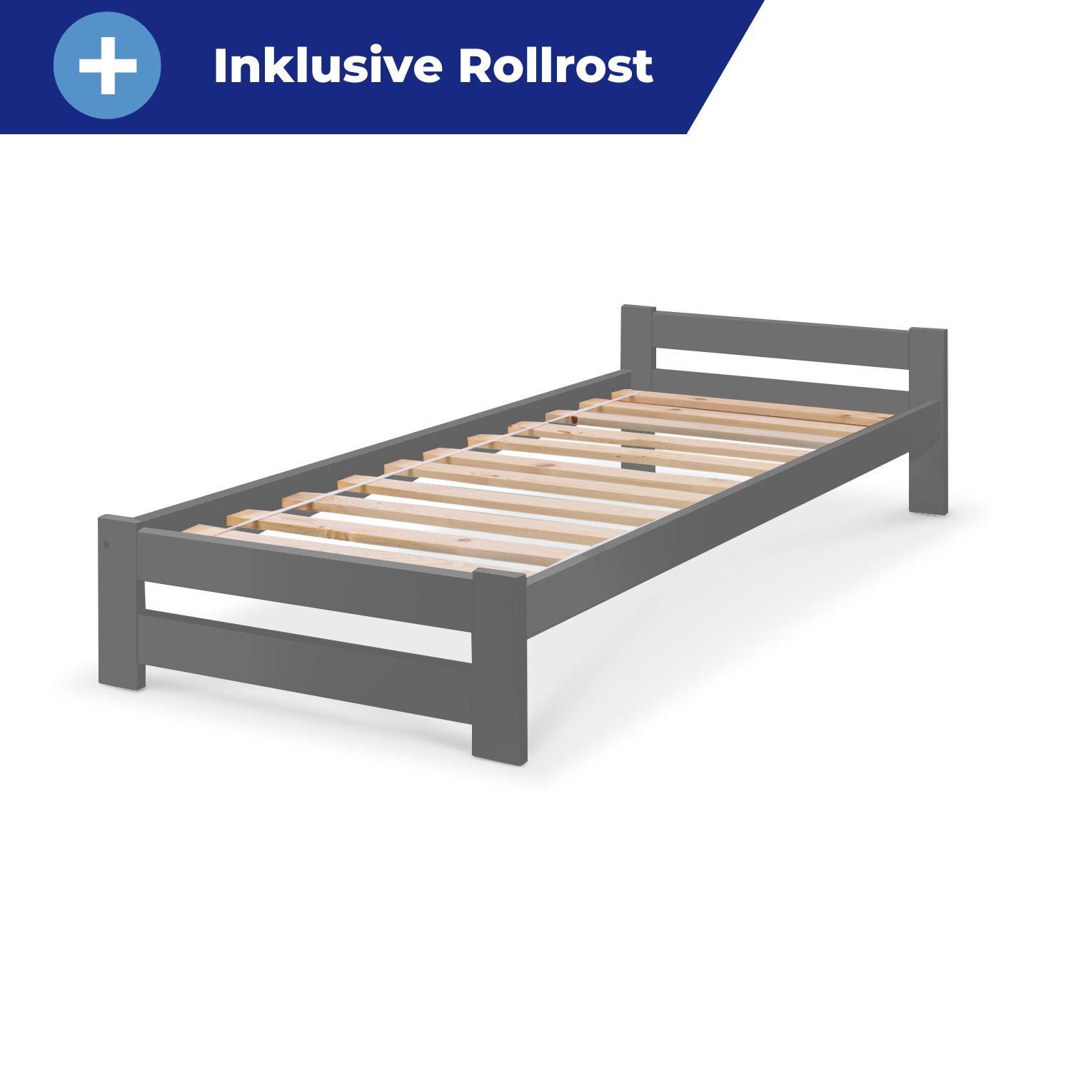 Coemo Classico Bett Massivholz Kiefer 80x200cm anthrazit