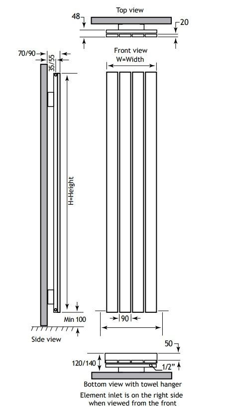 Eastbrook Rosano verticale aluminium radiator 28x60cm mat wit 316 Watt