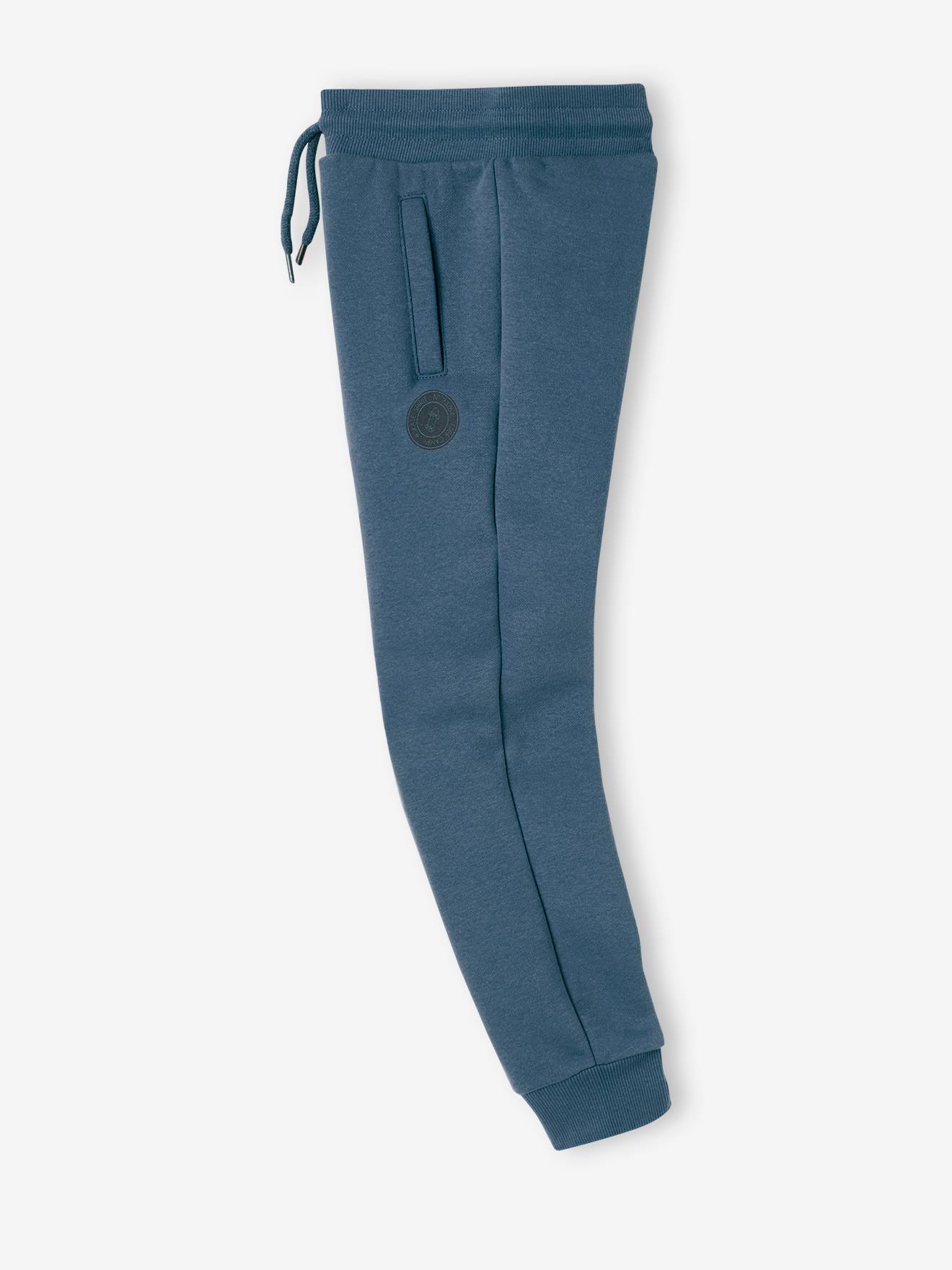 Calça de moletom estilo jogging, preta mesclada escura para menino