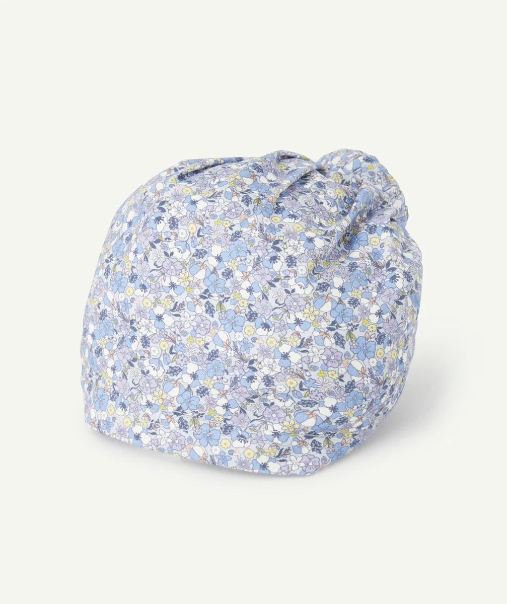 TURBAN BÉBÉ FILLE BLEU AVEC IMPRIMÉ FLEURI ET ROND
