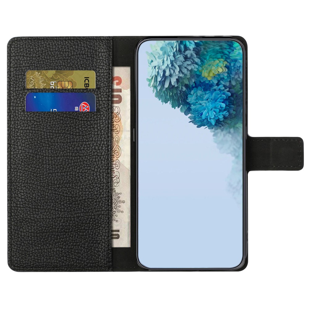 Samsung Galaxy A15 Leder Tasche Flip Cover Litchi Look - Schwarz