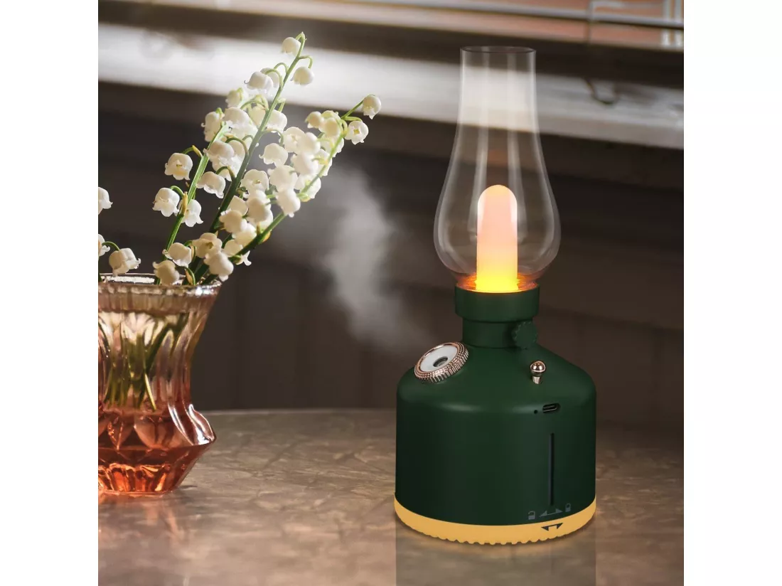 NETTLIFE Lampe de table LED Cadeau de Noël Lampe de chevet Batterie Lampe de table Sans fil Vintage Humidificateur Vert Lampe de parfum Cadeau