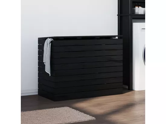 Panier à linge noir 88,5x44x66 bois massif de pin