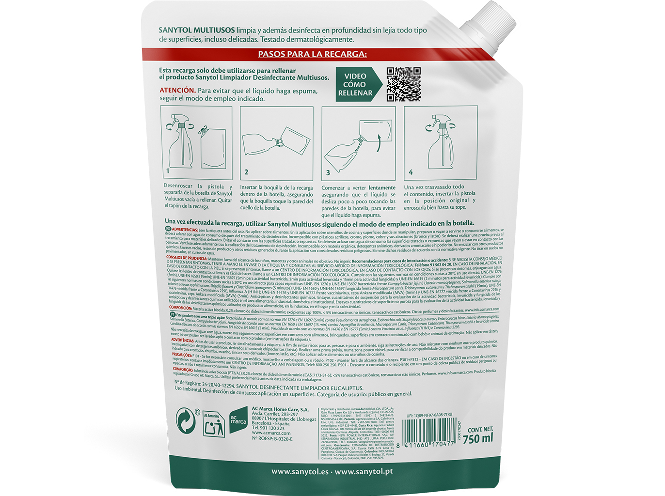 LIMPADOR DESINFETANTE SANYTOL MULTIUSOS RECARGA 750 ML