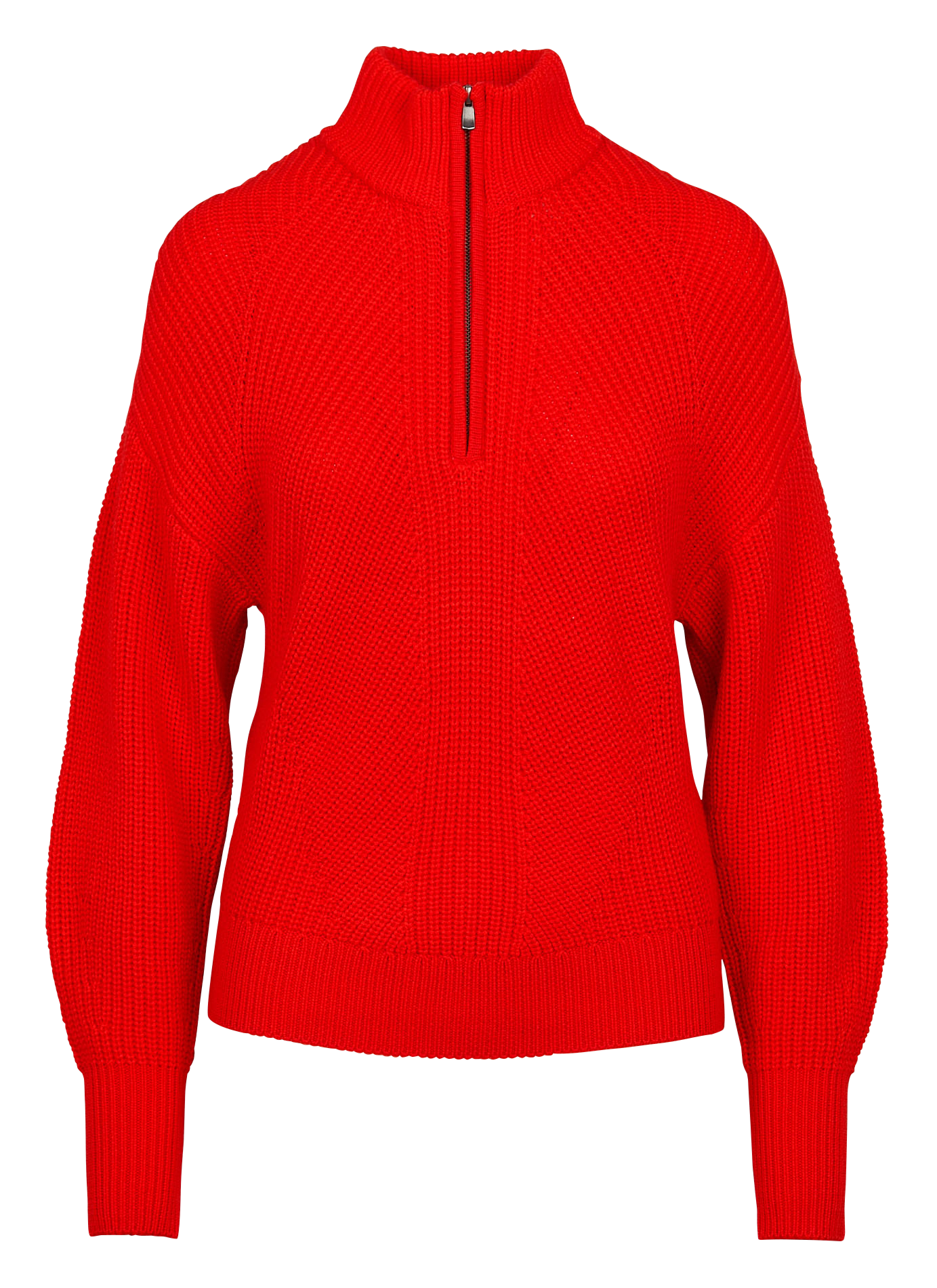 Pull droit col montant zippé en laine mérinos | Rouge