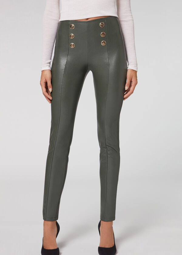 Calça legging skinny estilo marinheiro com efeito de casaco e botões.