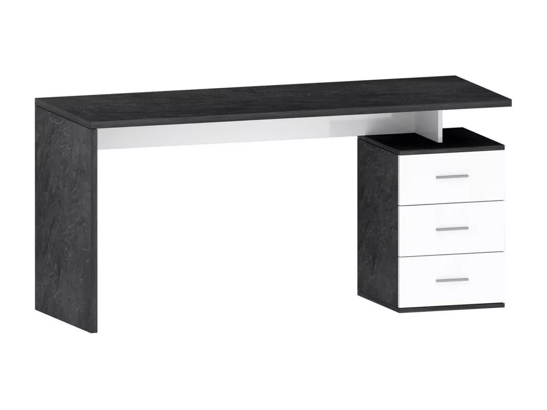 Bureau Siro, Bureau Linéaire, Bureau polyvalent, Bureau gain de place multi-positions, 160x60h75 cm, Blanc et Ardoise