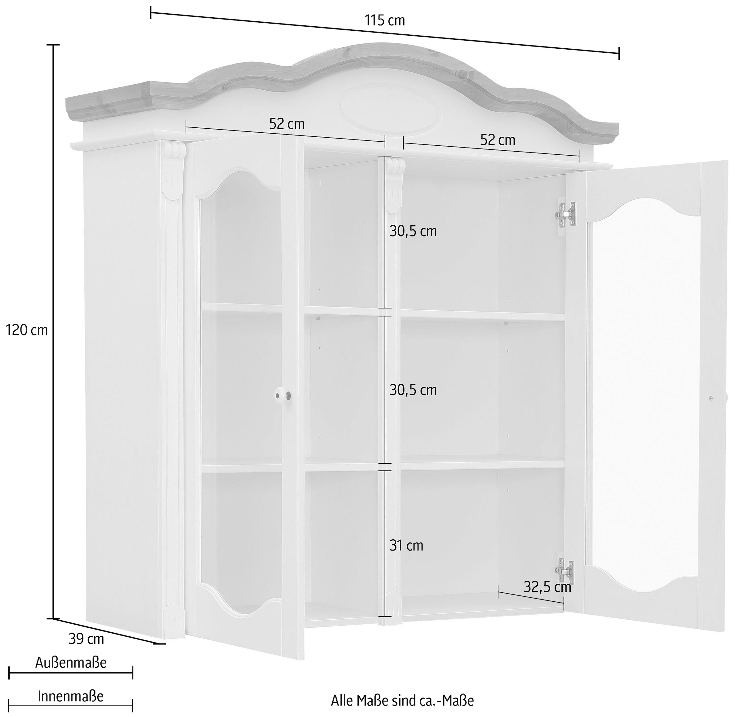 Home affaire Aufsatzschrank »Tessin« Vitrinen-Aufsatz, Breite 115 cm, aus massiver Kiefer, FSC®