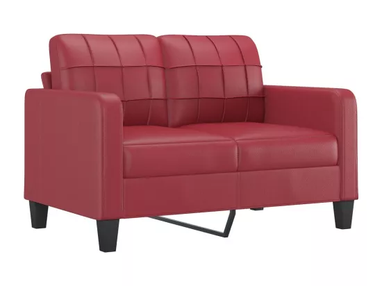 Canapé 2 places avec oreillers bordeaux 120 cm similicuir