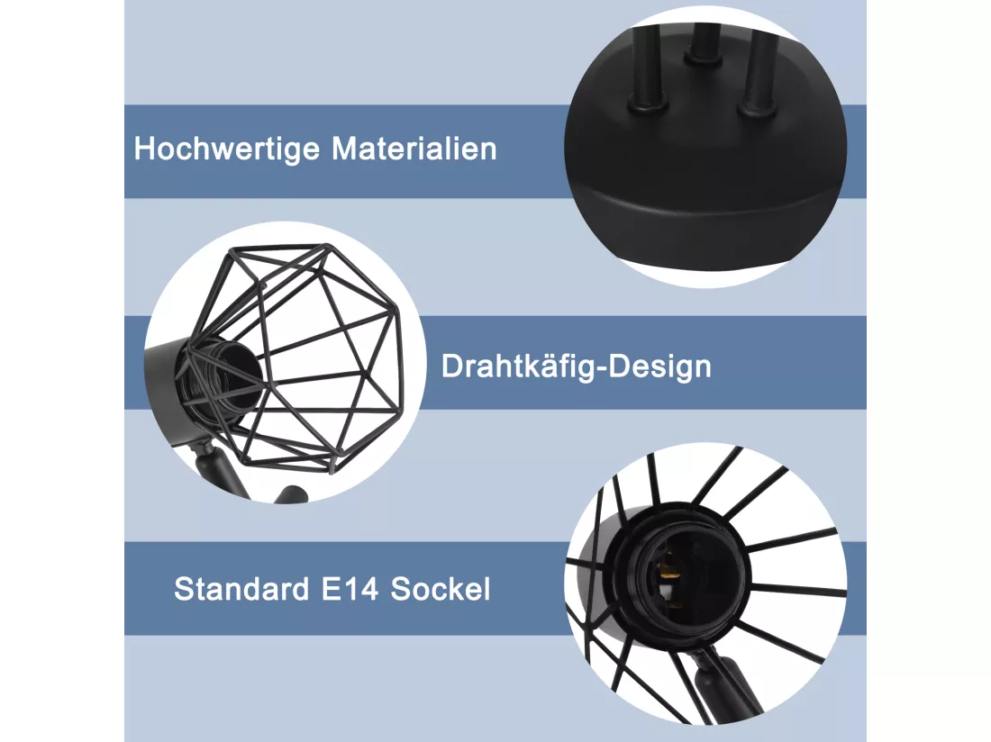 NETTLIFE Spot de plafond LED 3 ampoules noir vintage orientable 350° spot industriel E14