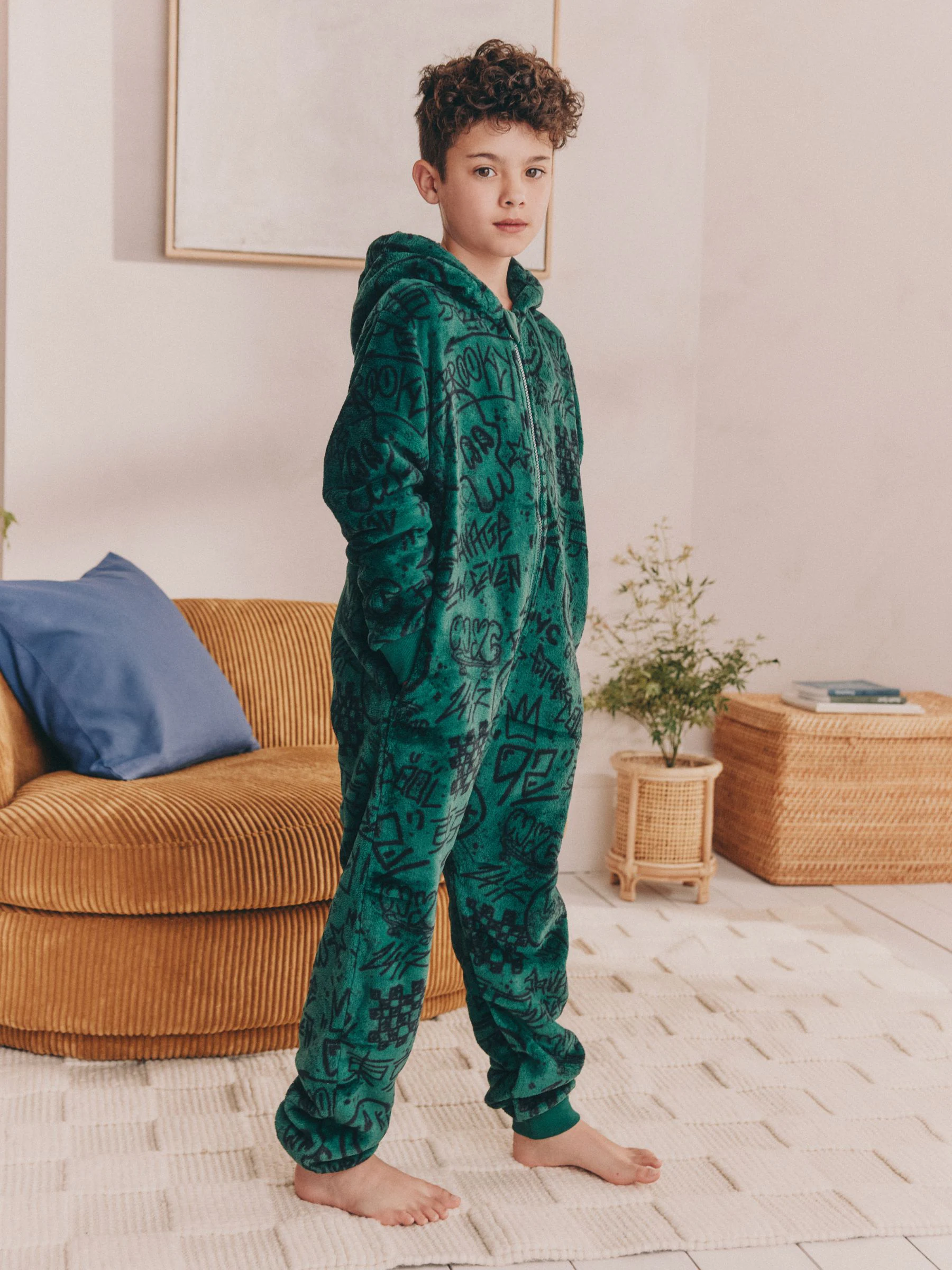 Groen met doodshoofd - Fleece onesie (3-16 jr)
