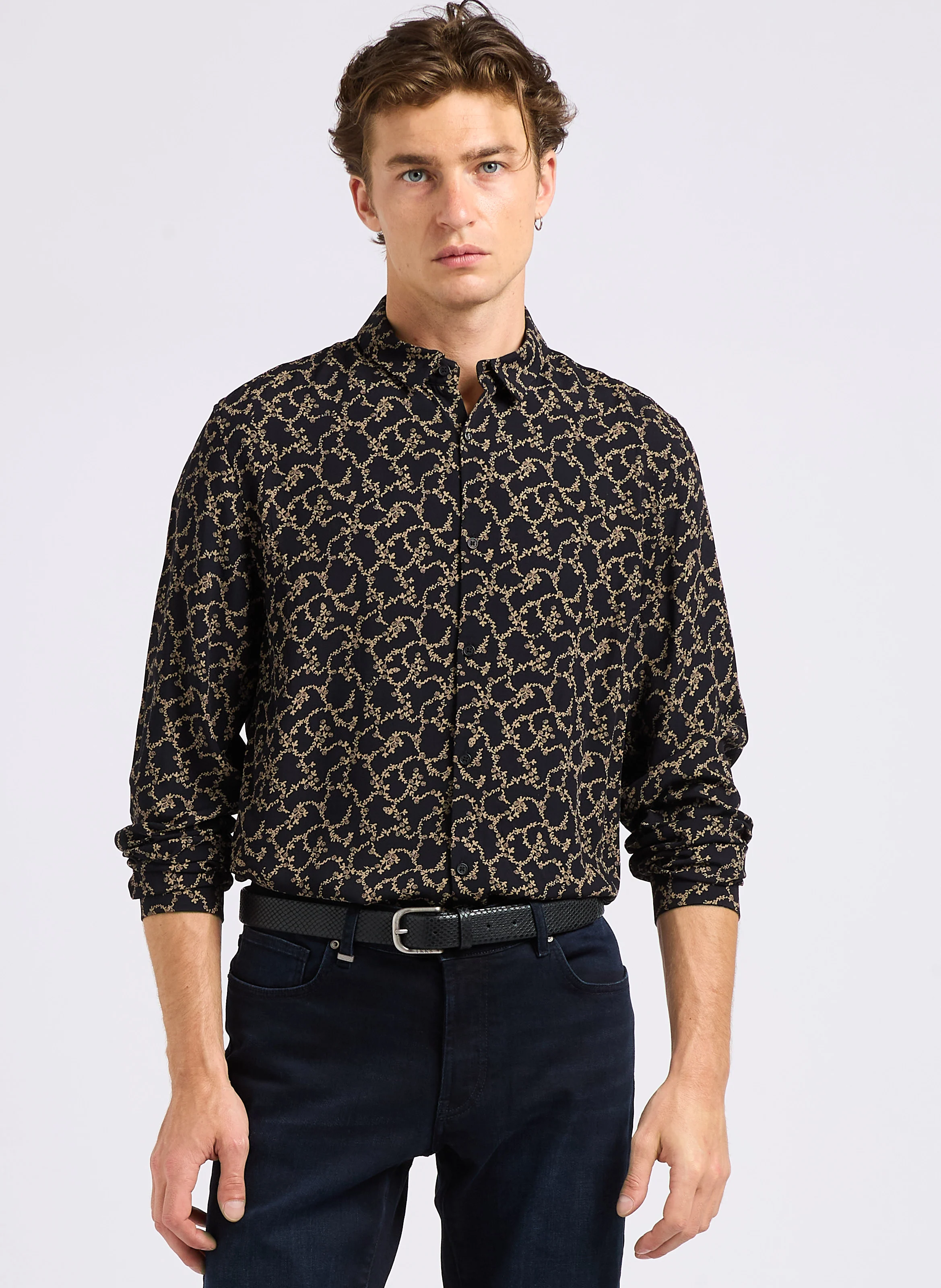 Chemise slim-fit col classique imprimée | Noir