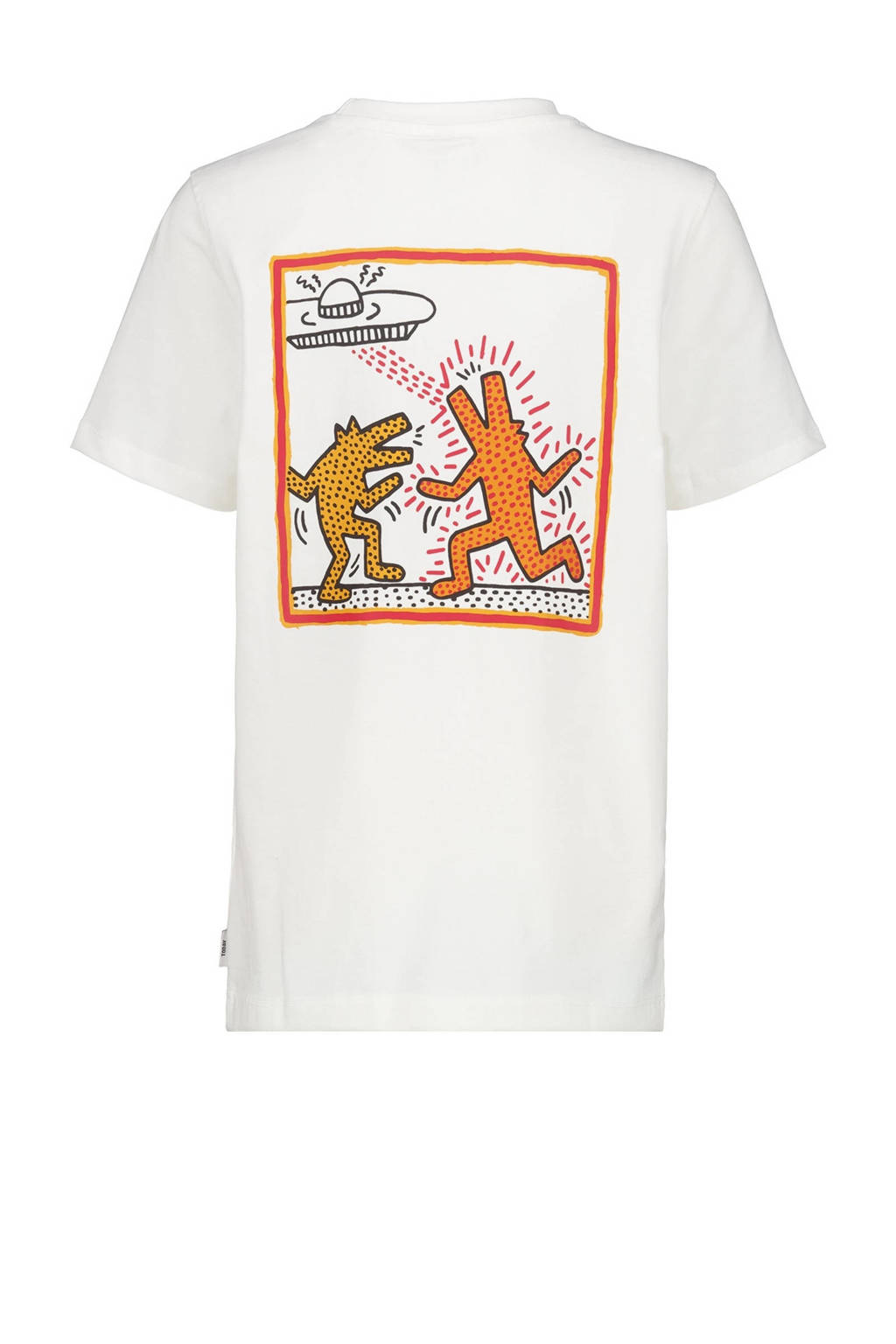 America Today T-shirt met backprint ecru/oranje/zwart