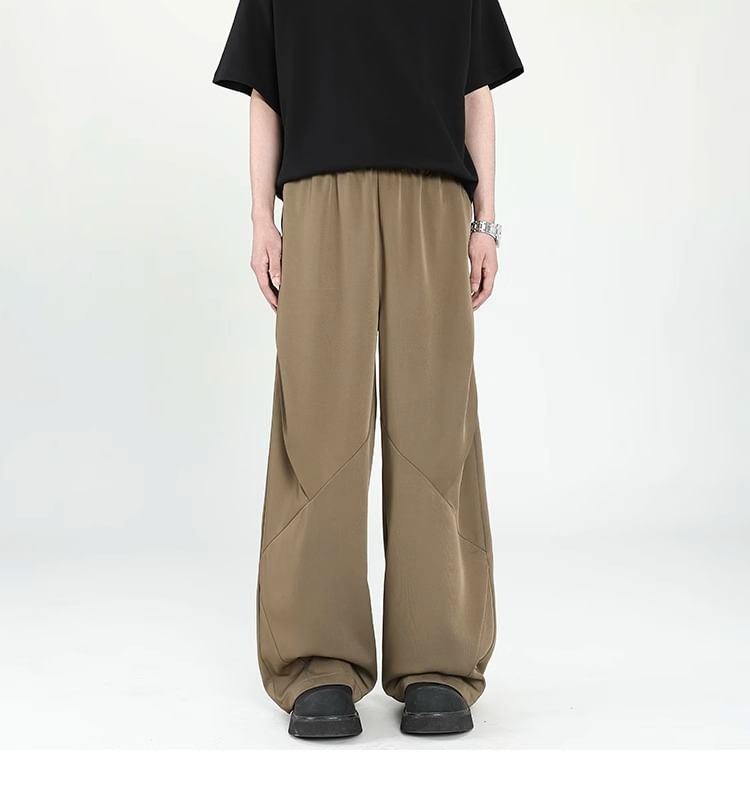 emeisa - Mid Rise Plain Panel Straight Leg Broek