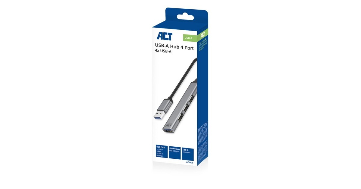ACT ConnectivityUSB-A hub, 3x USB-A 2.0 en 1x USB-A 3.0 usb-hub  (Aluminium)