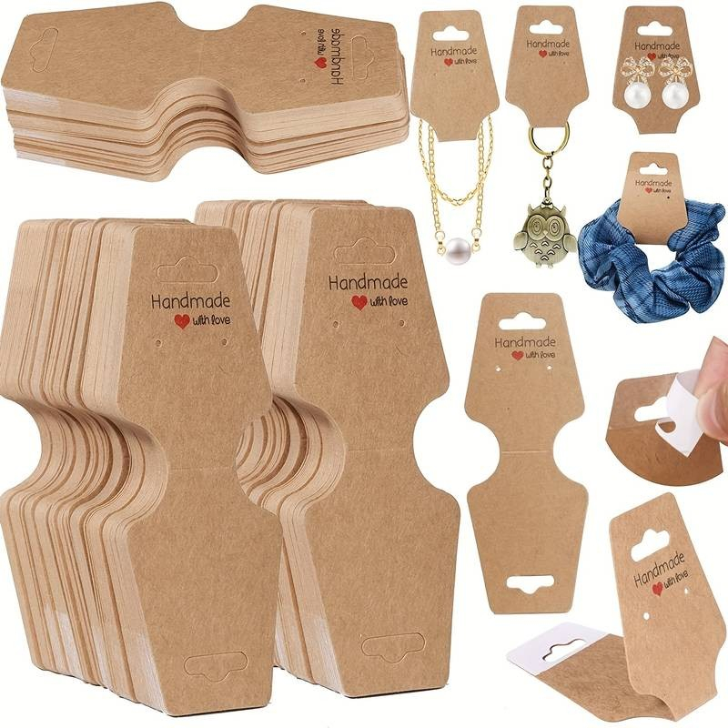 (50er Set) 12x4.5cm Selbstklebende Schmuck Etiketten DIY Geschenk Anhänger Display Karten - Handmade