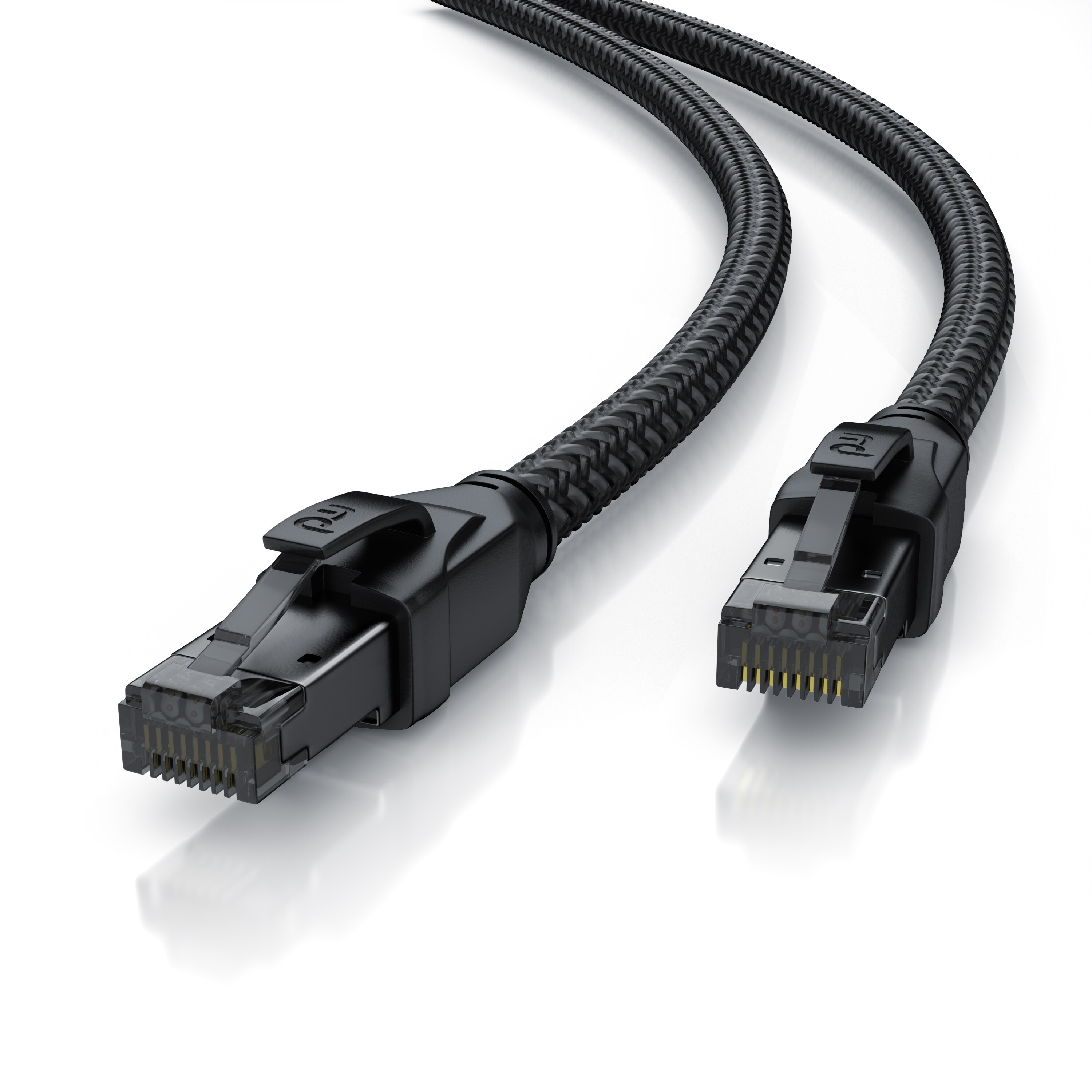 Primewire Patchkabel CAT 8 mit Baumwollummantelung, Gigabit Ethernet LAN Kabel - Black Series, 40 Gbit/s - S/FTP PIMF Schirmung, Netzwerkkabel - 5m