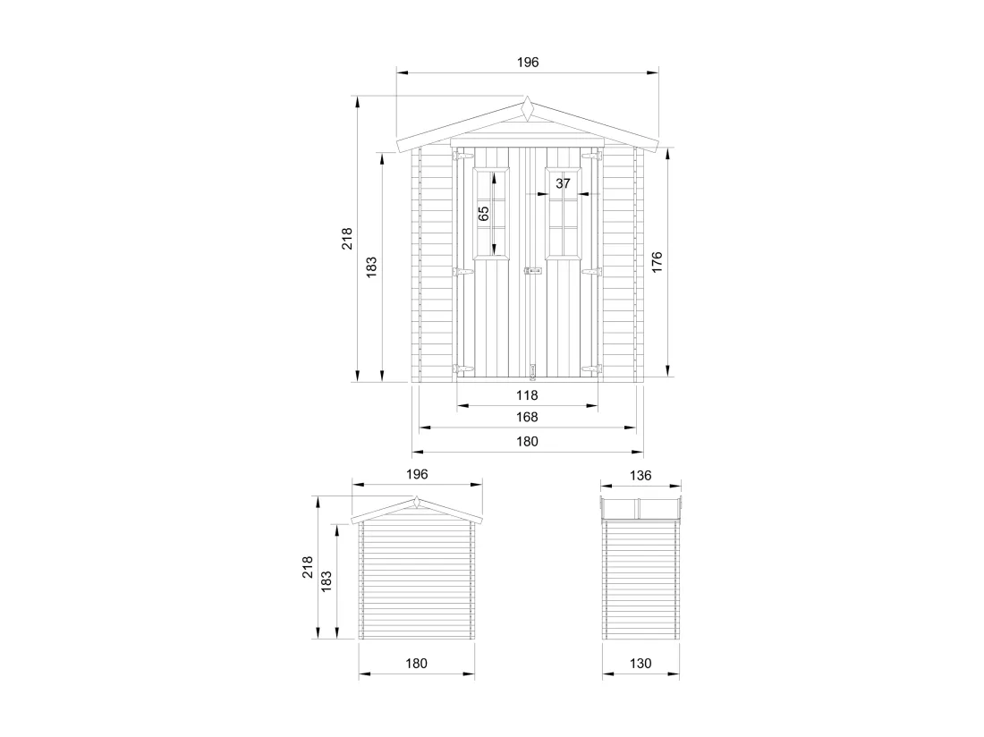 Abri de jardin en bois - I196xL136xH218 cm/ 1.98 m2- TIMBELA M367C