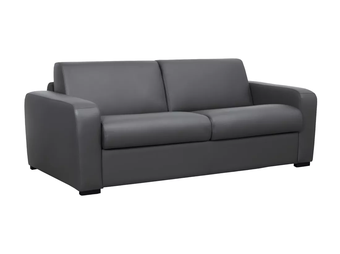 Canapé 3 places convertible express en cuir gris matelas 13 cm BEVIS