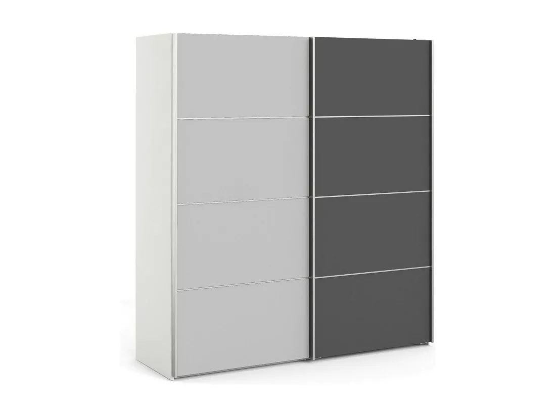 Garde-robe 2 portes Anela, Meubles de chambre, Penderie de plain-pied, Placard à vêtements, 182x64 h202 cm, Gris et Blanc
