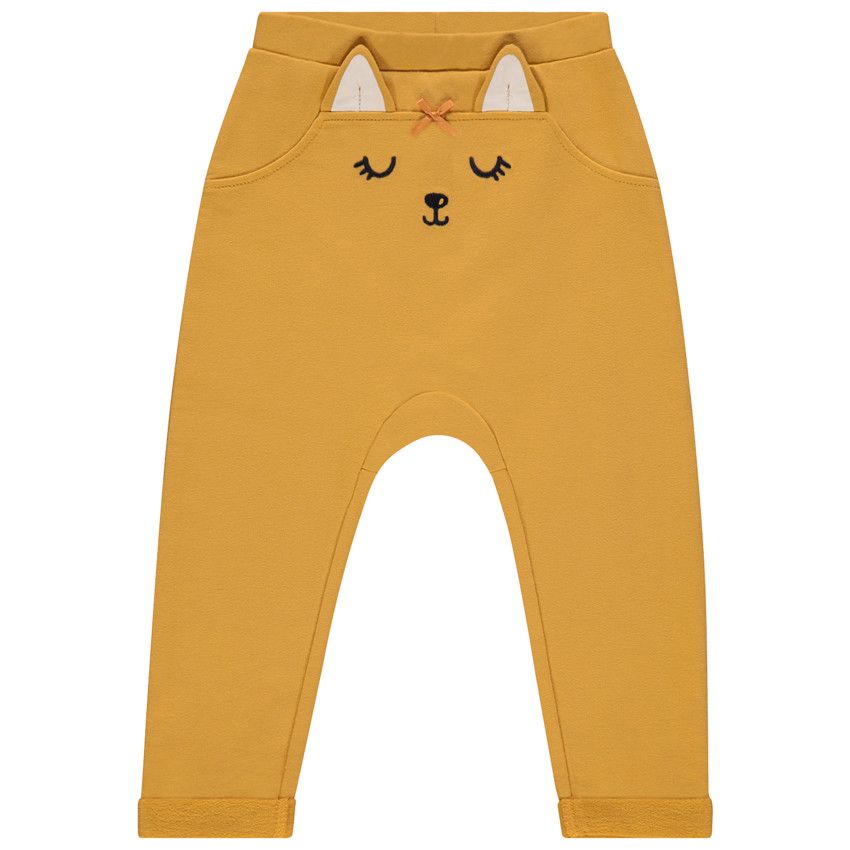 Pantalon de jogging en molleton à animal brodé et oreilles en relief - Jaune