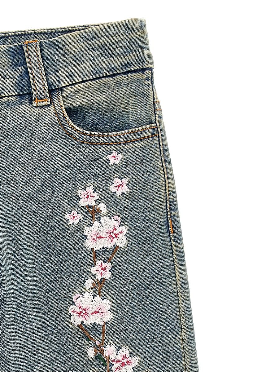 Monnalisa Jeans Embroidered With Peach Flowers