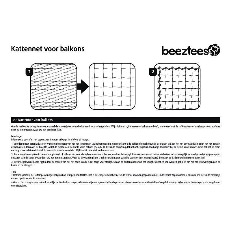 Beeztees Kattennet voor Balkon Transparant Kat | 4 x 3 meter | 20097.1