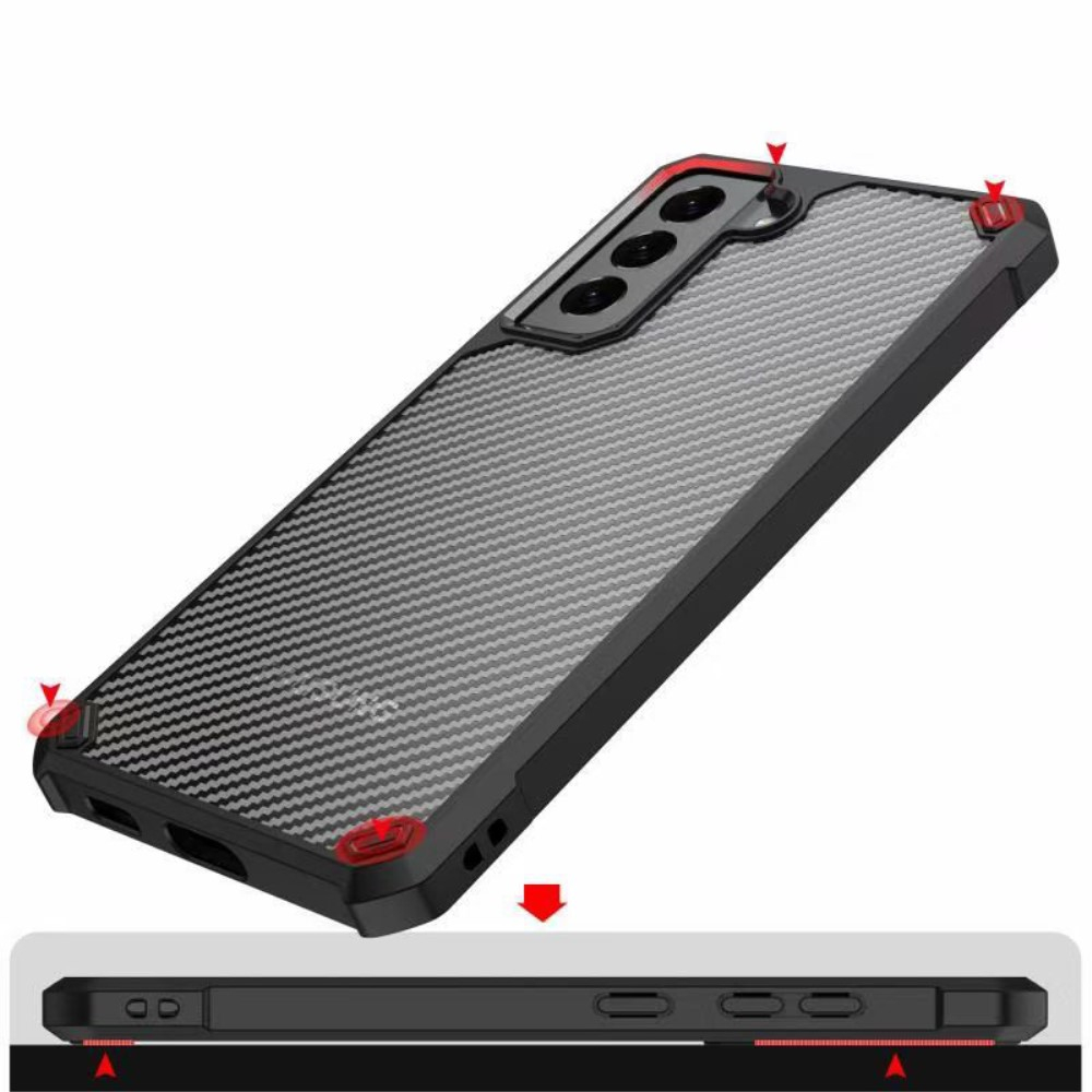 Samsung Galaxy S21 FE 5G Hybrid Bumper Hülle mit Acryl Rückseite im Carbon Look - Schwarz / Transparent