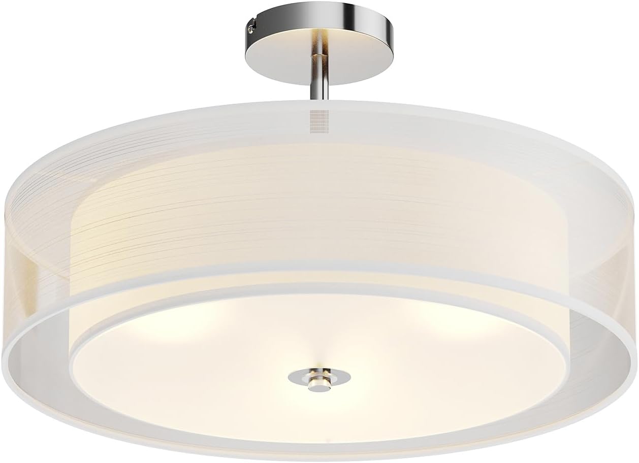 Lindby Textil Deckenleuchte rund 50 cm, Deckenlampe Stoff weiß 2 Textilschirme 3x E27 max. 11W ohne Leuchtmittel Schlafzimmerlampe Wohnzimmerlampe