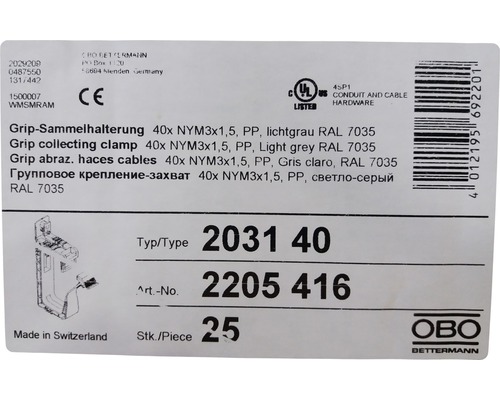 Obo Grip 40 2205404 Kabelhouder voor max. 40 NYM3x1,5 mm² kabels, 25 stuks