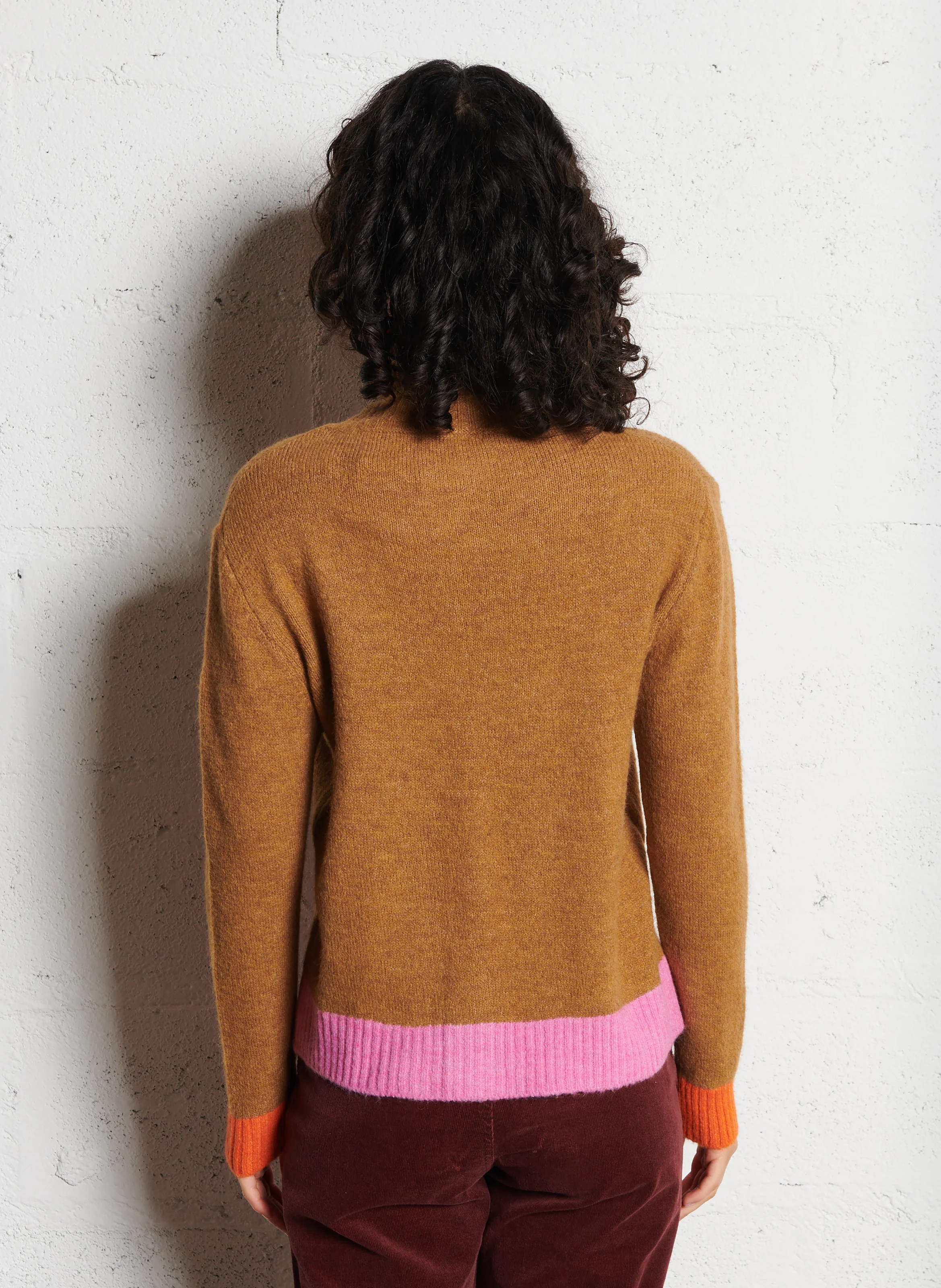 PRINCE - Pull droit col roulé contrasté | Marron