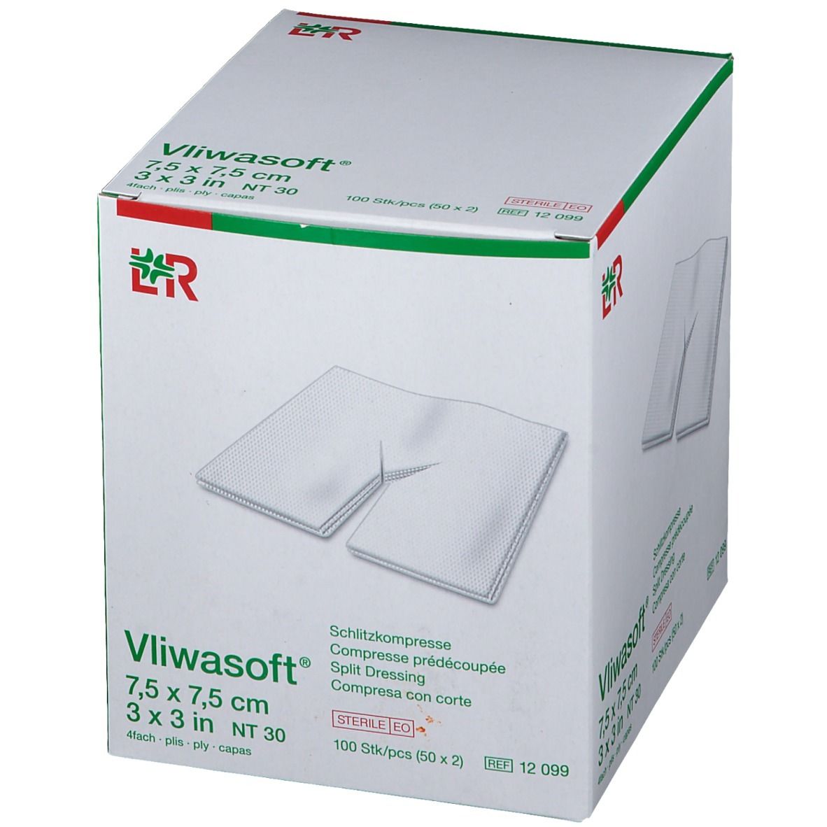 Vliwasoft® Schlitzkompresse 7,5 cm x 7,5 cm 4lagig steril