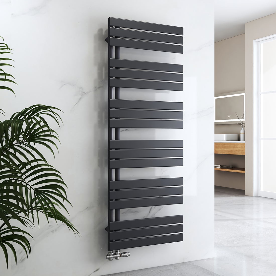 EMKE Vlakke Badkamerradiator 1599x600 mm Antraciet, Handdoekradiator, Handdoekwarmer voor Badkamer, Handdoekdroger, Paneelhanddoekhouder met Zijwateraansluiting 958W